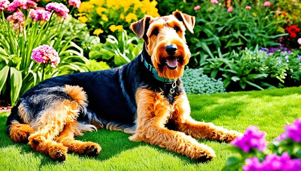 Airedale Terrier im Garten