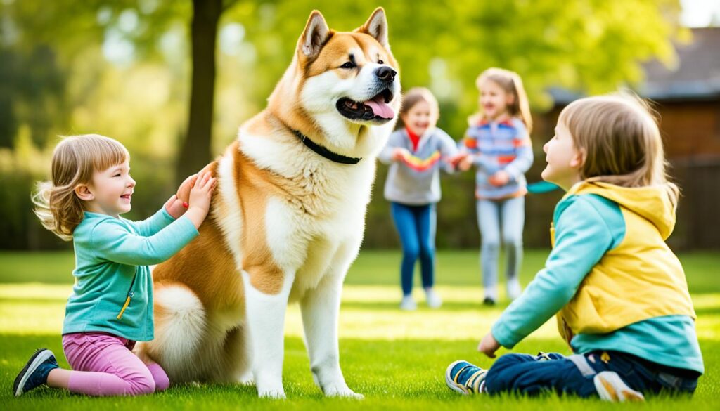 Akita Interaktion mit Kindern